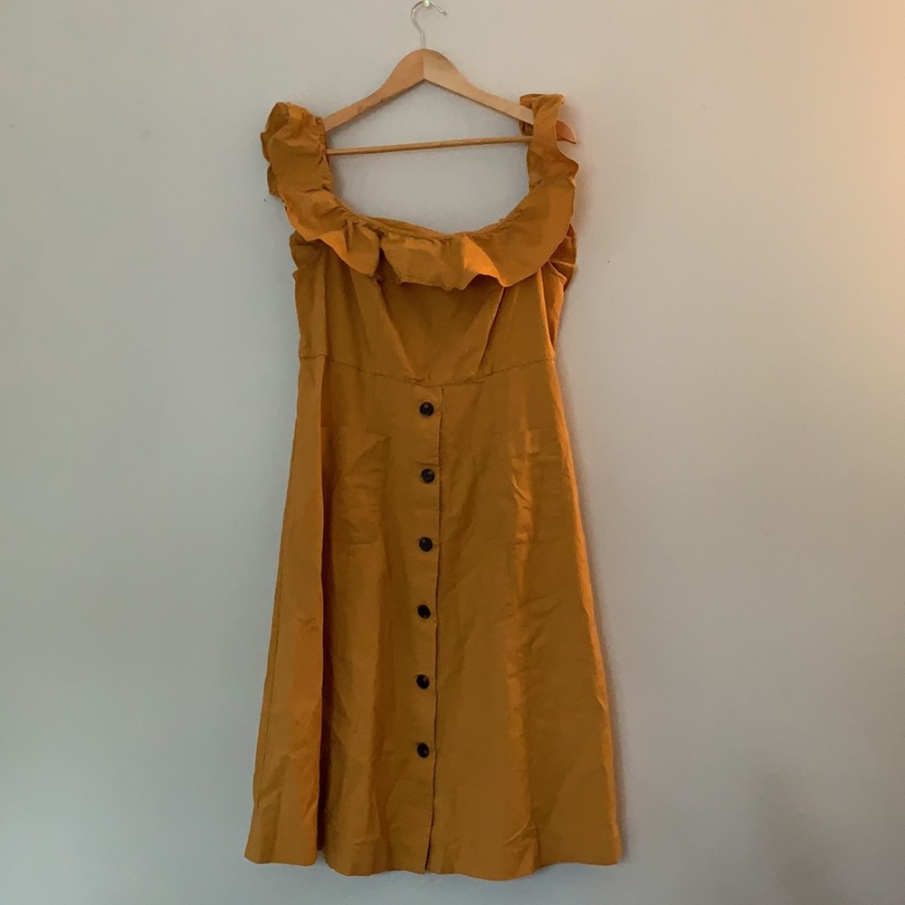 Eloquii Mustard Off The Shoulder Ruffle Dress - Picture 6 of 12